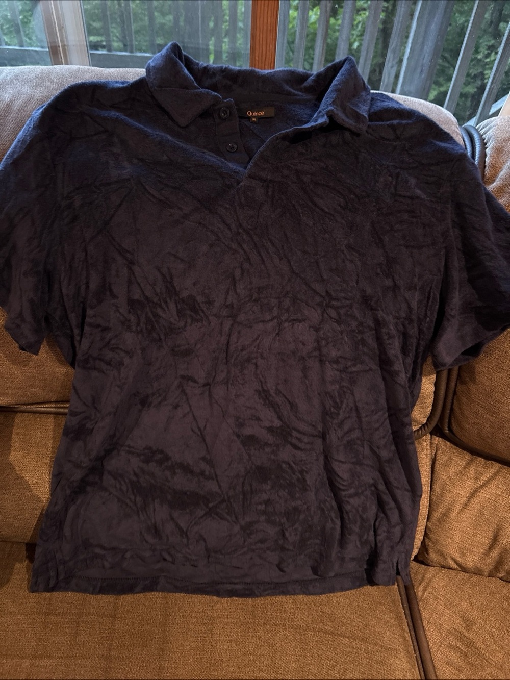 Quince Organic Cotton Terry Towel Mens Polo Shirt Size XL Blue Short Sleeve